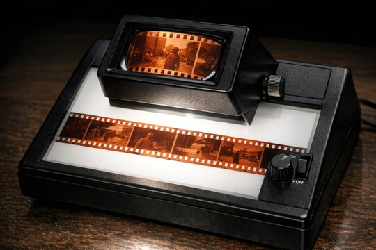 A classic camera with a film strip on top