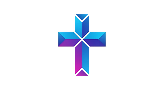 Abstract of a blue cross with pink and purple geometric shapes