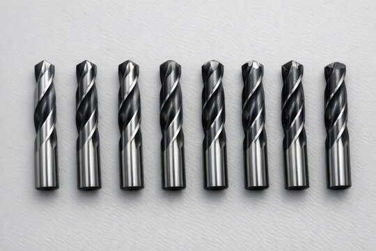 A collection of drill bits arranged on a table