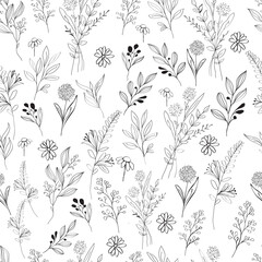 Fototapeta premium Seamless floral pattern with wildflowers and botanical elements