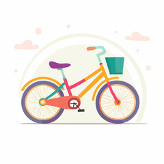 Fototapeta premium Colorful flat design bicycle with basket and clouds