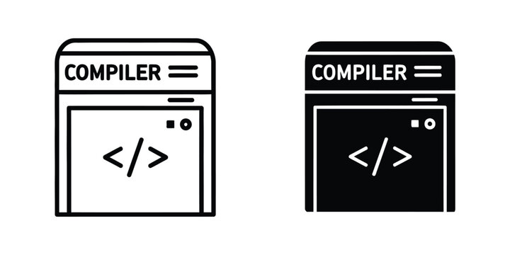 Compiler icon in outline and filled style representing coding and software development for technology concepts