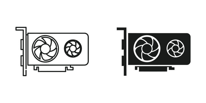 Computer graphics card component with dual fans against white background simple vector icon