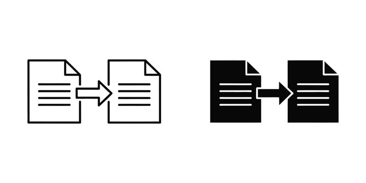 Two documents with arrows showing transfer or connection against a white background