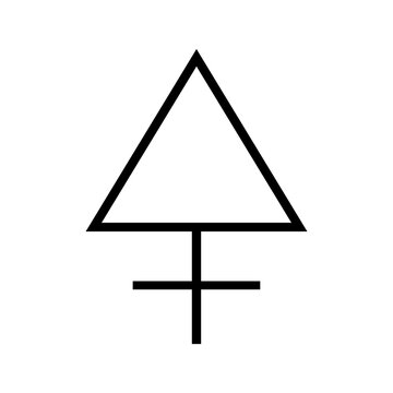 Alchemical symbol for sulphur upward triangle with cross below, one of the three primes, minimalist occult line art.