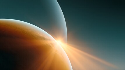 Obraz premium Golden light spills over a planetary horizon.