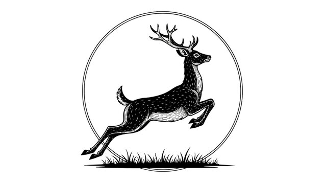 A deer jumping in a circular frame.