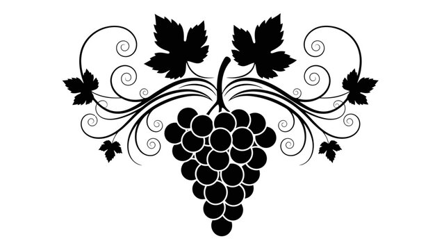 Black silhouette of grapevine with leaves.