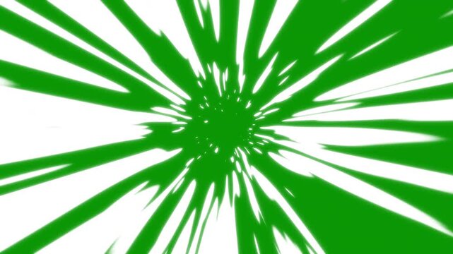 White fast speed lines isolated on green screen background, fast spinning cartoon action zoom rays, radial dynamic comic light speed lines in flash action concept, 4k loop