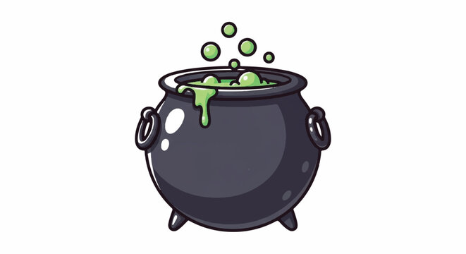 Cartoon Cauldron Bubbling with Green Potion.