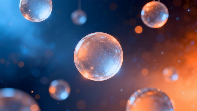 Floating glass spheres in space