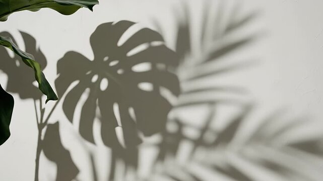 Monstera leaf shadows on wall.