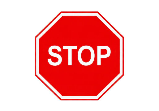 Bright red octagonal stop sign symbol for traffic control isolated on transparent background