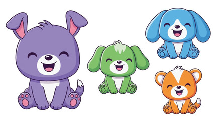 Fototapeta premium Cute Cartoon Puppies Collection.