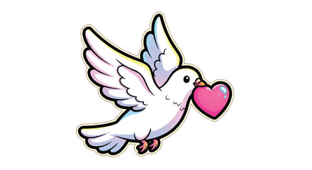 Fototapeta premium Cute White Dove Carrying Pink Heart Symbol.