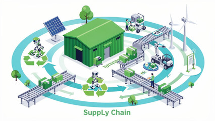 Naklejka premium Eco-Friendly Green Supply Chain Concept with Renewable Energy and Sustainable Logistics