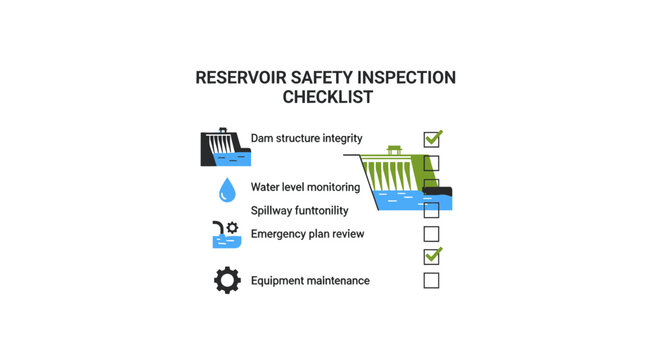 Reservoir Safety Inspection Checklist: Dam Integrity, Water Level, Spillway, Emergency Plan