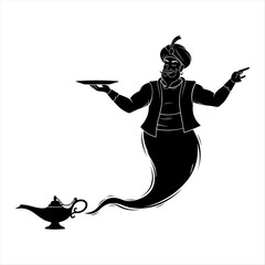 Obraz premium Silhouette of genie emerging from lamp in fantasy setting