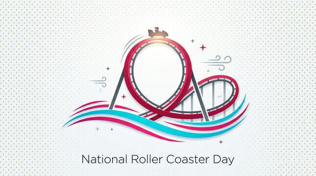 National roller coaster day illustration with red tracks