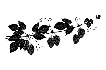 Naklejka premium Silhouette of a leafy vine branch with grapes