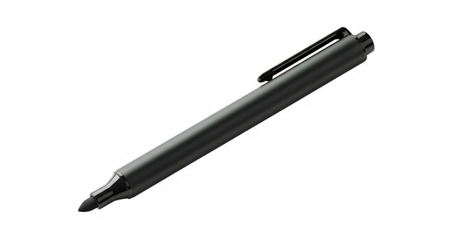 Black pen with clip isolated on white background for writing and drawing purposes transparent background