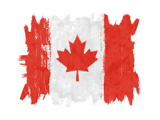 Naklejka premium Flag of Canada, brush stroke background. Flag Canada on white background. Watercolor style for your design, app, UI. EPS10.
