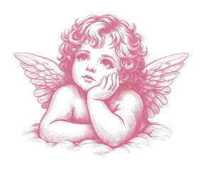 Obraz premium PNG Cherubic angel illustration in pink.