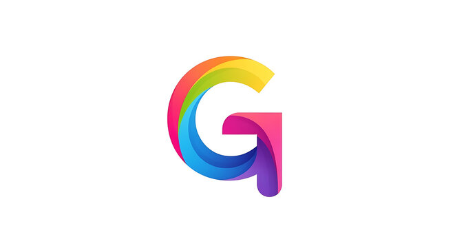 Colorful lowercase letter g with gradient rainbow stripes, isolated on white background