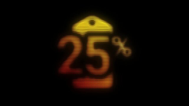 Orange 25% Off Particle Animation on Dark Background, Glowing Dot Grid Vertical Scanning Animation Motion Graphics Seamless Loop, 4K