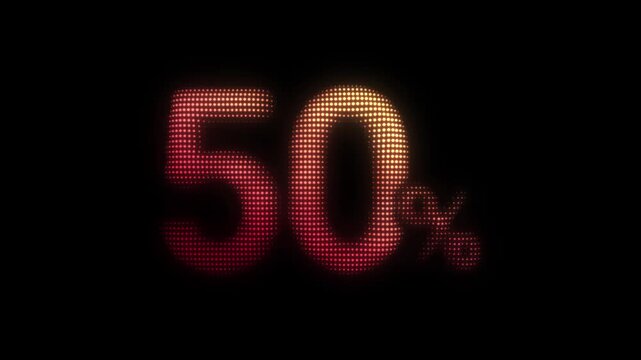 Red 50% Off Particle Animation on Dark Background, Glowing Dot Grid Vertical Scanning Animation Motion Graphics Seamless Loop, 4K