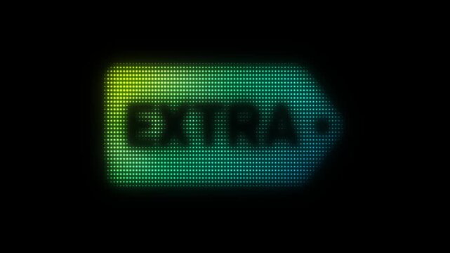 Green Extra Discount Tag Particle Animation on Dark Background, Glowing Dot Grid Vertical Scanning Animation Motion Graphics Seamless Loop, 4K