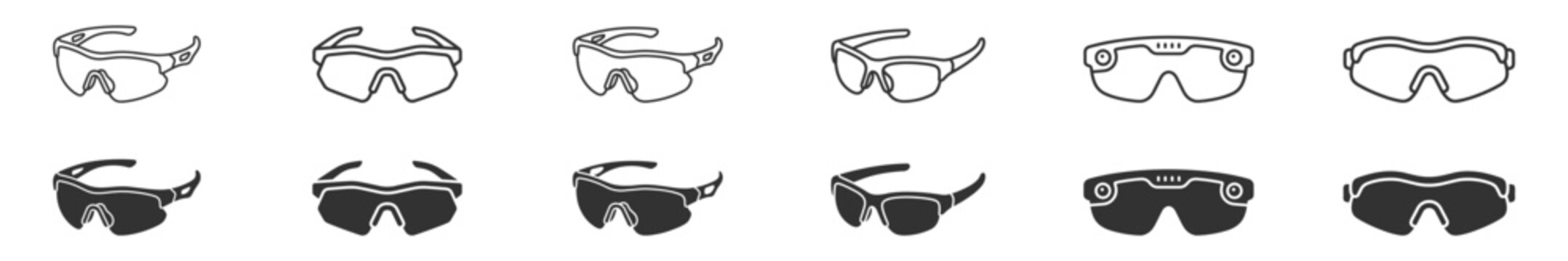 Protective sports sunglasses vector set on transparent background