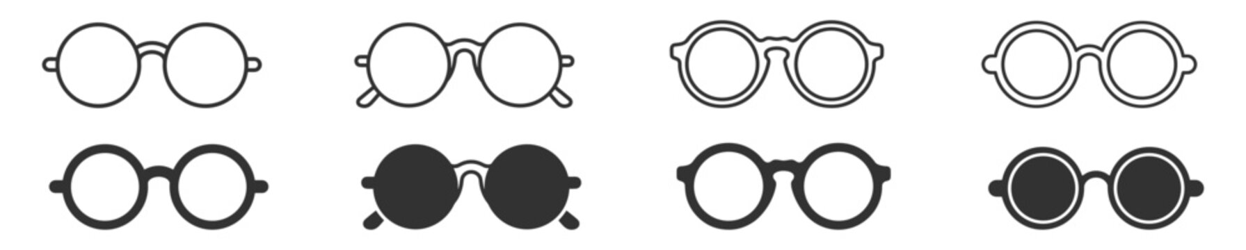 round glasses icons vector set for vision and eyewear on transparent background