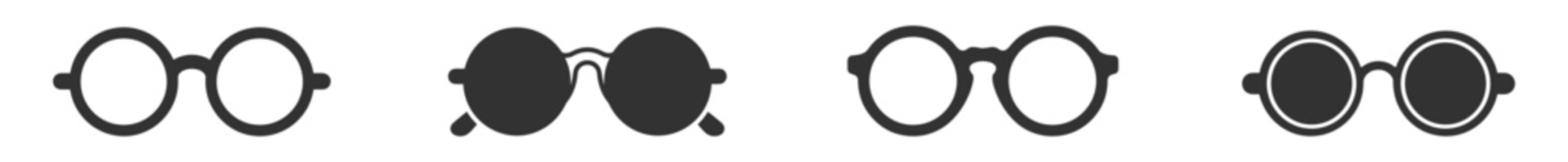 round eyeglasses frame icons set isolated on transparent background