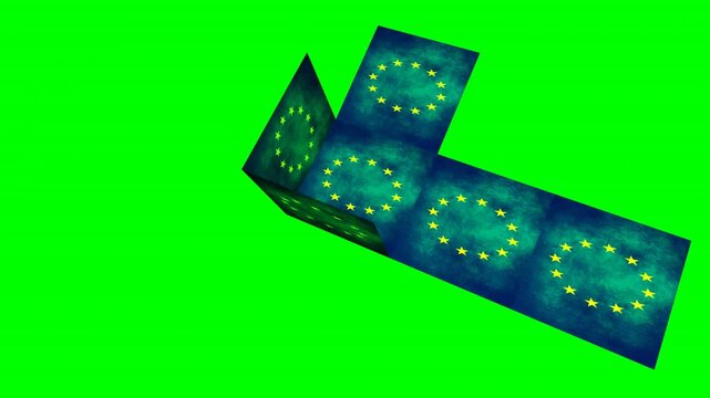 Abstract Folded European Union Flag Cube on Green Background