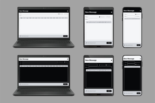 Email Message UI Template Set &ndash; Cross Platform Inbox Composer Design with Dark and Light Themes