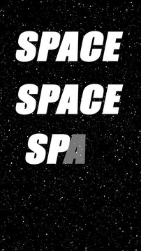 Flying white stars toward camera with &ldquo;Space&rdquo; text. Cosmic intro animation