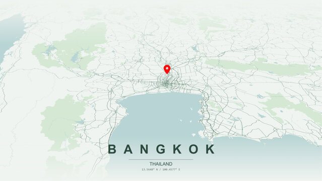 Modern minimalist vector map of Bangkok, Thailand. High-quality scalable illustration of Bangkok city grid, Chao Phraya River loops, and metropolitan Skytrain transit networks for posters design.