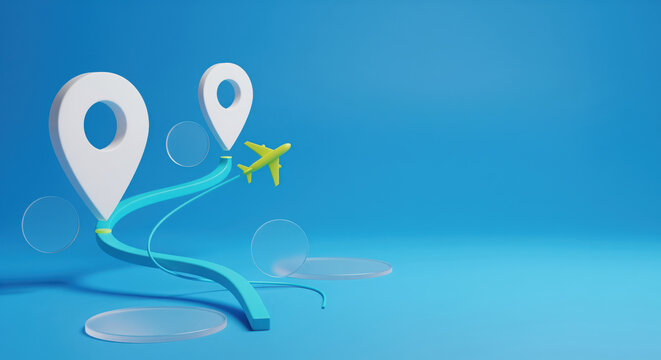 Flight route planning hero for travel booking brands, linking destination search, airport transfers and itinerary offers with copy space for vacation packages, airline deals and tourism service pages