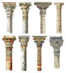 Fototapeta premium PNG Ornate ancient architectural columns on transparent background