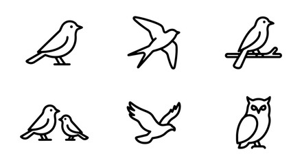 Fototapeta premium Minimalist Bird Icons Set: Simple Line Art Vector Graphics for Nature and Wildlife Designs