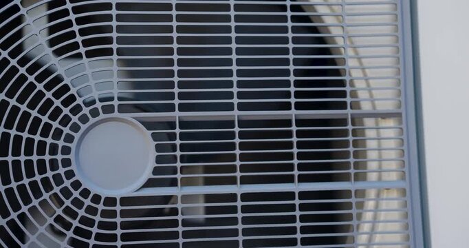 Air Conditioning Fan Spinning Close-Up, Powering Down