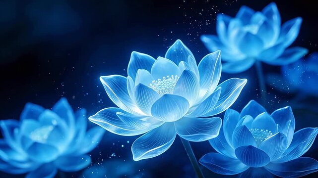 Blue lotus flowers glowing in dark