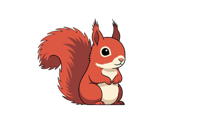 A charming cartoon illustration of a fluffy red squirrel with a bushy tail, standing upright on a white background. © Olivia