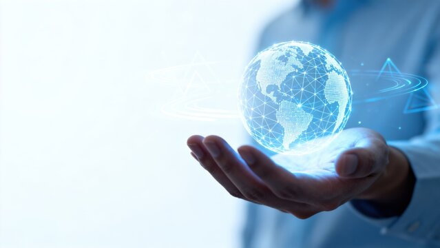 Hand holding digital globe