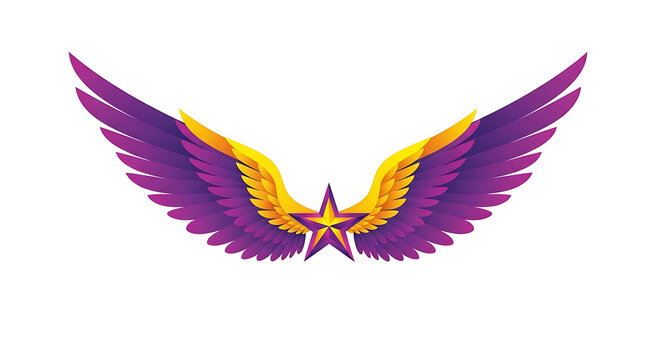 Vibrant purple and yellow stylized butterfly with intricate wing patterns wings