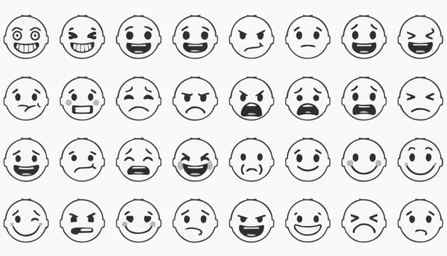 A set of various emoticon faces with different expressions and emotions