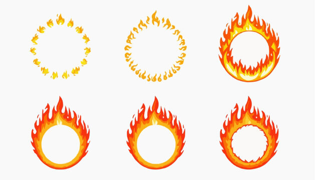 Collection of six flame ring designs in various orange and yellow hues