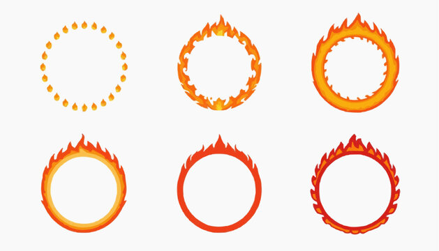 Collection of flame border circle elements in various styles and colors