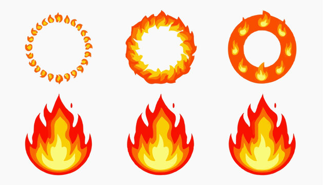 Collection of flame icons in various circular shapes and designs